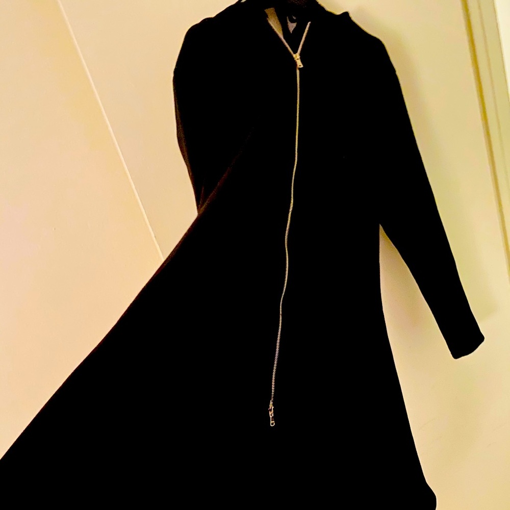 Med- Asymmetric Fleece Mid-Long Zip Front Hoodie